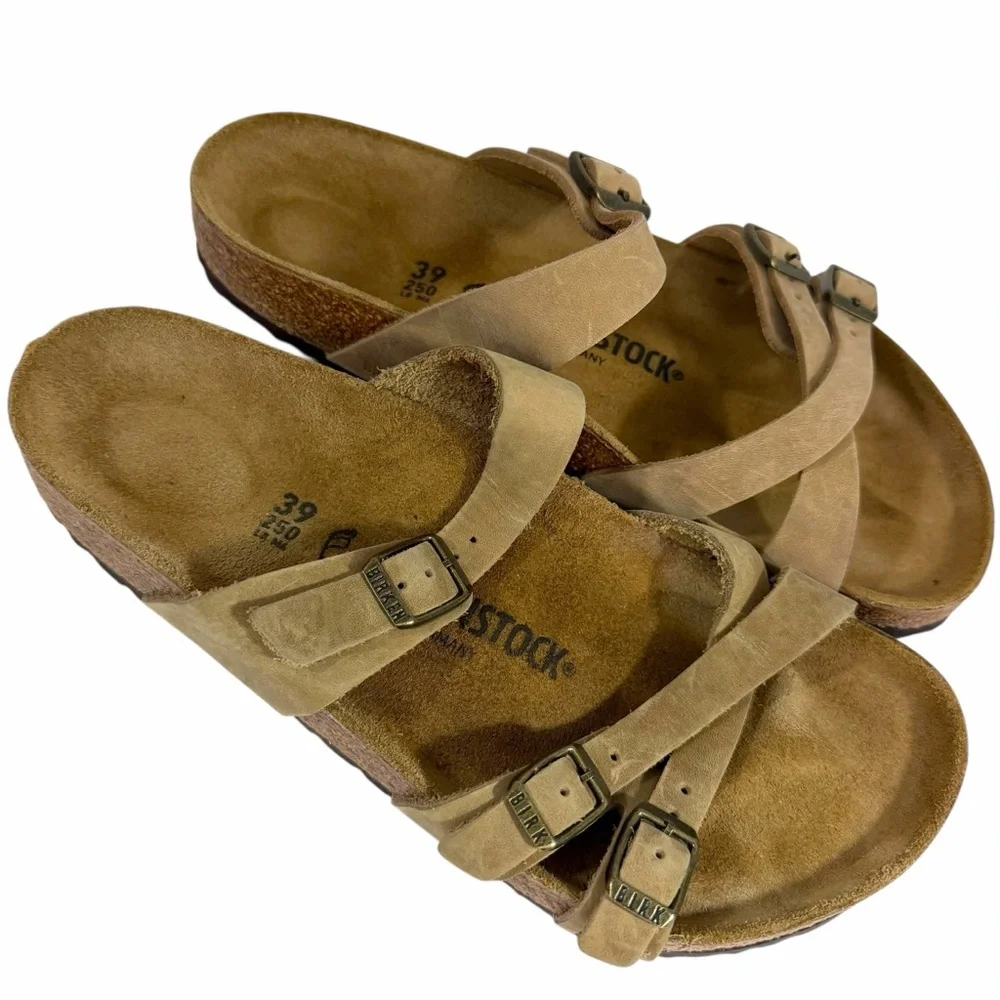 Birkenstock Tan Leather Franca Slide Sandals Size 39 - Picture 2 of 9